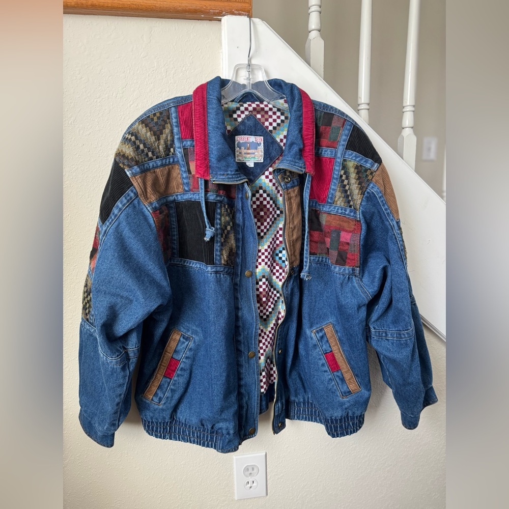 90’s Vintage Current Seen Patchwork Denim Bomber … - image 1